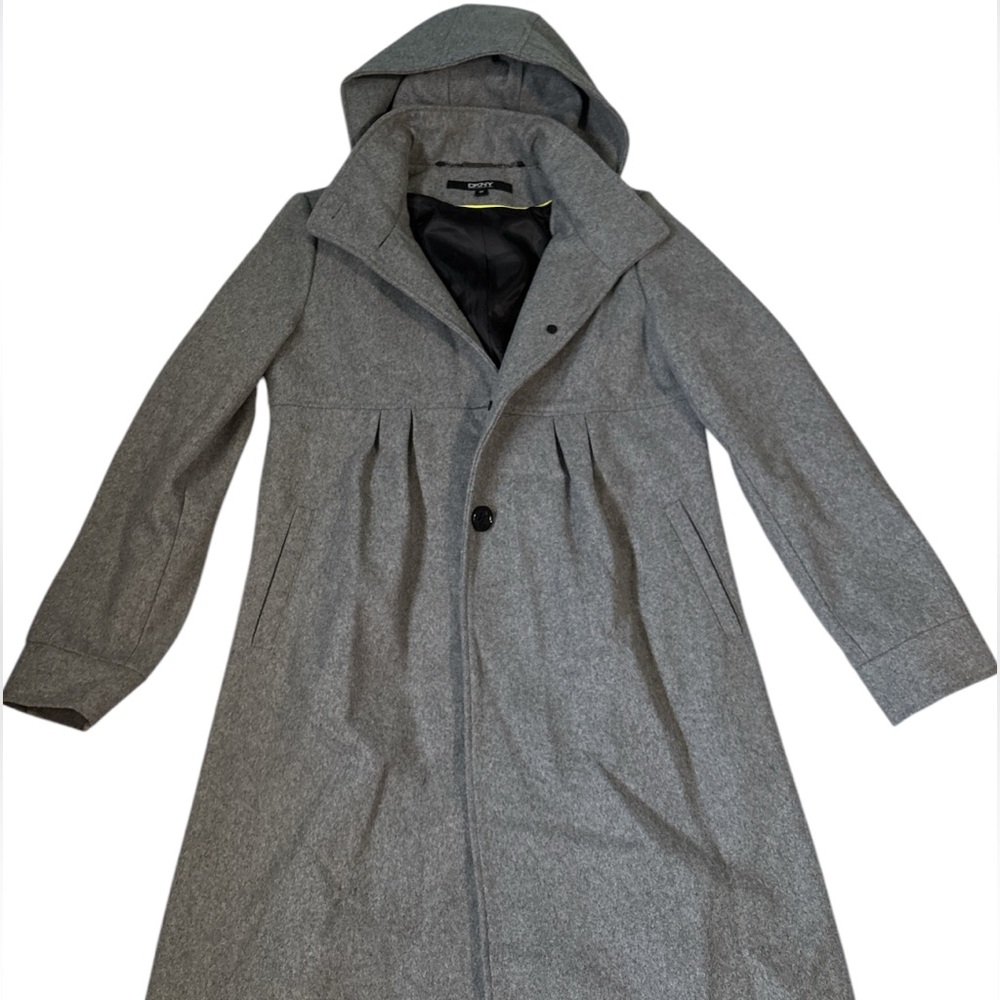 DKNY Gray Hooded Trench Coat Long Length